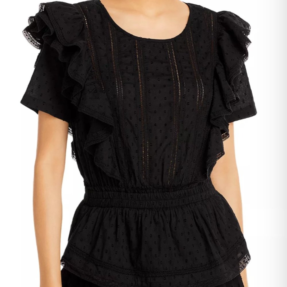 LoveShackFancy Natasha Short Sleeve Eyelet Mini Dress